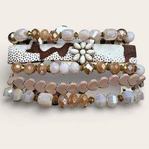 Western Leather and Beaded Bracelet Set of 5